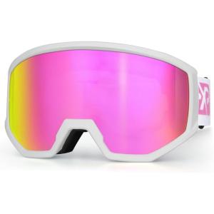 EXP VISION Ski/Snowboard Goggles, Anti-Fog Snow Goggles for Men & Women – Perfect for Skiing, Snowboarding & Winter Sports(White Frame-pink)