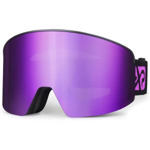 EXP VISION Ski/Snowboard Goggles, Magnetic Lens Snow Goggles with Anti-Fog & UV400 Protection for Men & Women(Black Frame-purple)