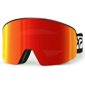 EXP VISION Ski/Snowboard Goggles, Magnetic Lens Snow Goggles with Anti-Fog & UV400 Protection for Men & Women(Black Frame-red)