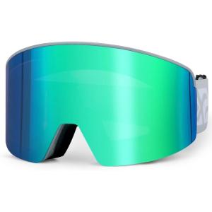 EXP VISION Ski/Snowboard Goggles, Magnetic Lens Snow Goggles with Anti-Fog & UV400 Protection for Men & Women(Gray Frame-green)