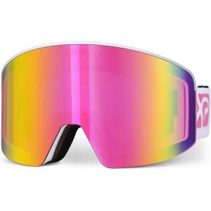 EXP VISION Ski/Snowboard Goggles, Magnetic Lens Snow Goggles with Anti-Fog & UV400 Protection for Men & Women(White Frame-pink)