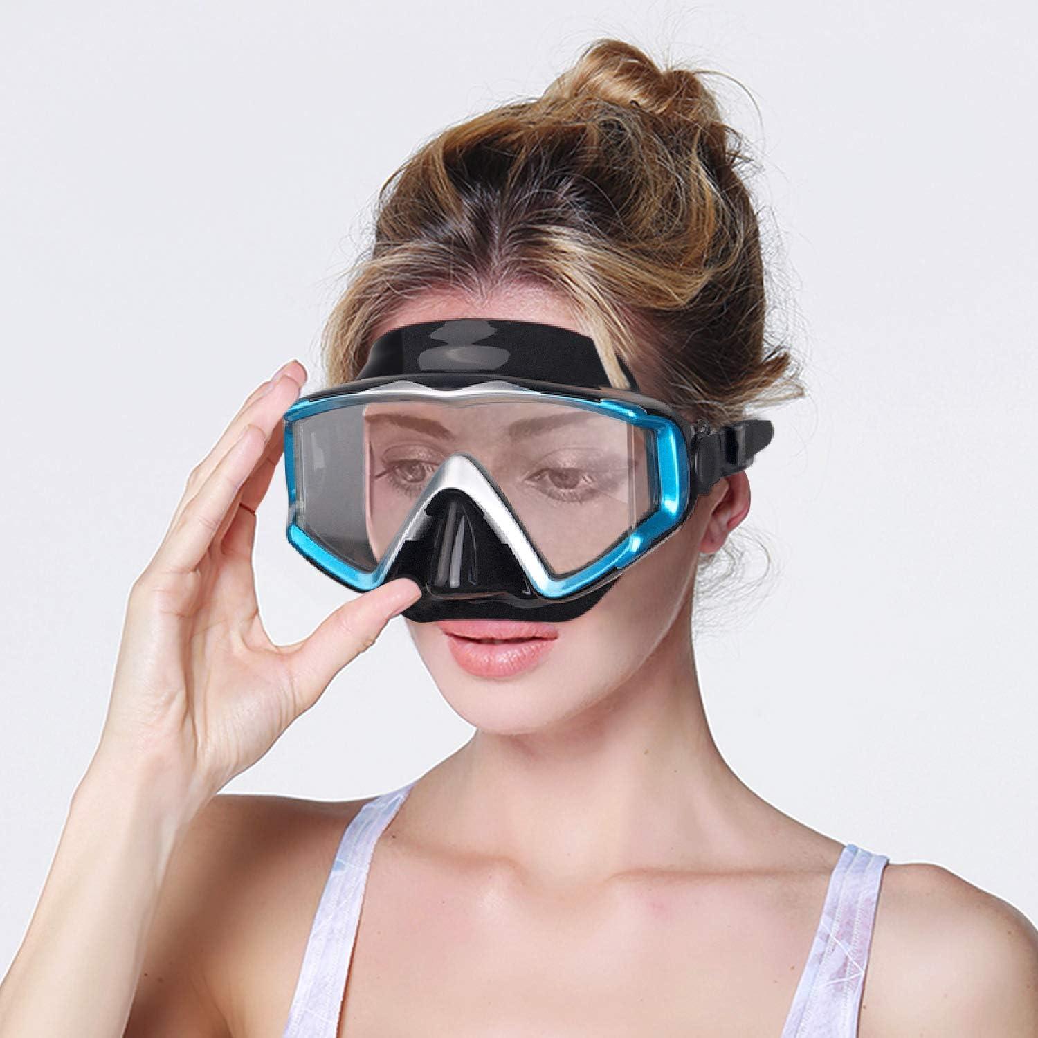 imageAdult Pano 3 Scuba Diving Mask Tempered Glass Snorkel Mask AntiFog Swim Mask No Leakage Swim Goggles with Nose Cover Snorkeling Gear for Snorkeling Freediving SwimmingBlue