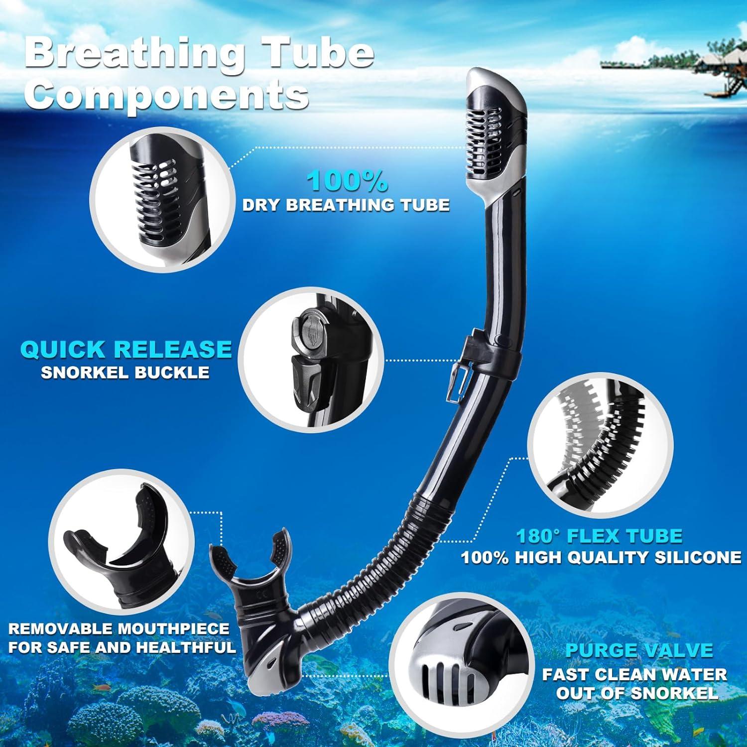 imageAdult Pano 3 Scuba Diving Mask Tempered Glass Snorkel Mask AntiFog Swim Mask No Leakage Swim Goggles with Nose Cover Snorkeling Gear for Snorkeling Freediving SwimmingBlack Set