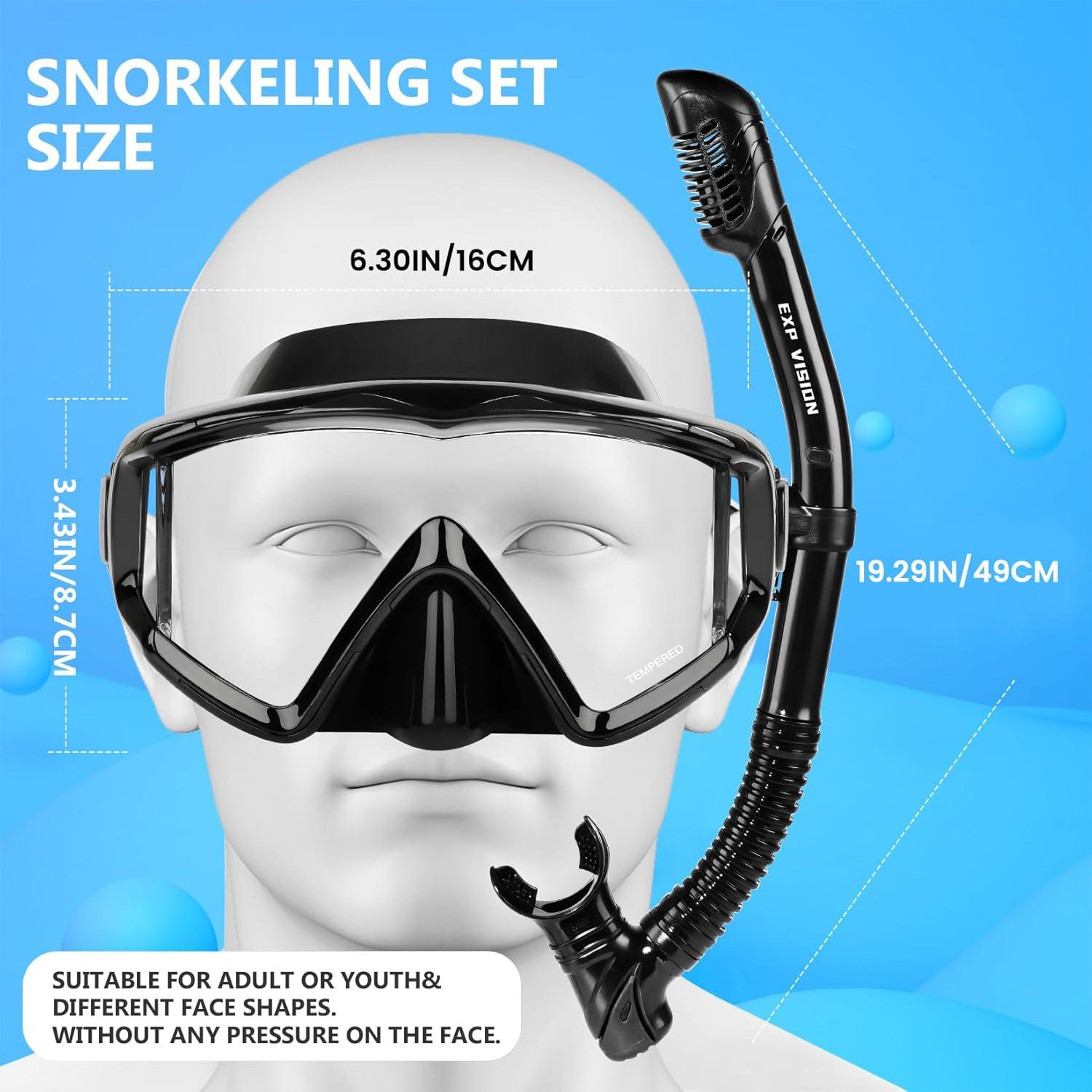 imageAdult Pano 3 Scuba Diving Mask Tempered Glass Snorkel Mask AntiFog Swim Mask No Leakage Swim Goggles with Nose Cover Snorkeling Gear for Snorkeling Freediving SwimmingMystic Black Set