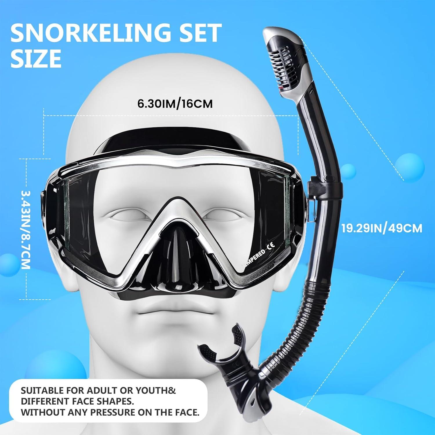 imageAdult Pano 3 Scuba Diving Mask Tempered Glass Snorkel Mask AntiFog Swim Mask No Leakage Swim Goggles with Nose Cover Snorkeling Gear for Snorkeling Freediving SwimmingBlack Set