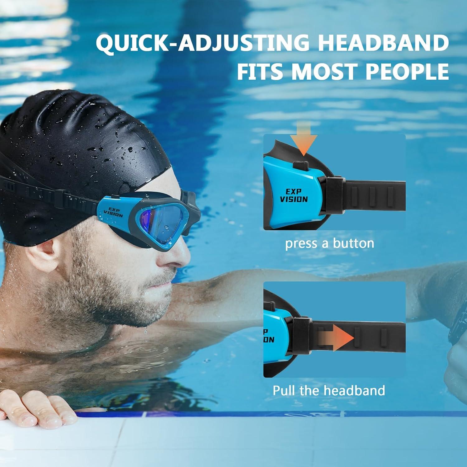 imageEXP VISION Adult Swim Goggles Anti Fog Swimming Goggles Women Men No Leaking Triathlon Water GogglesBluemirror Blue