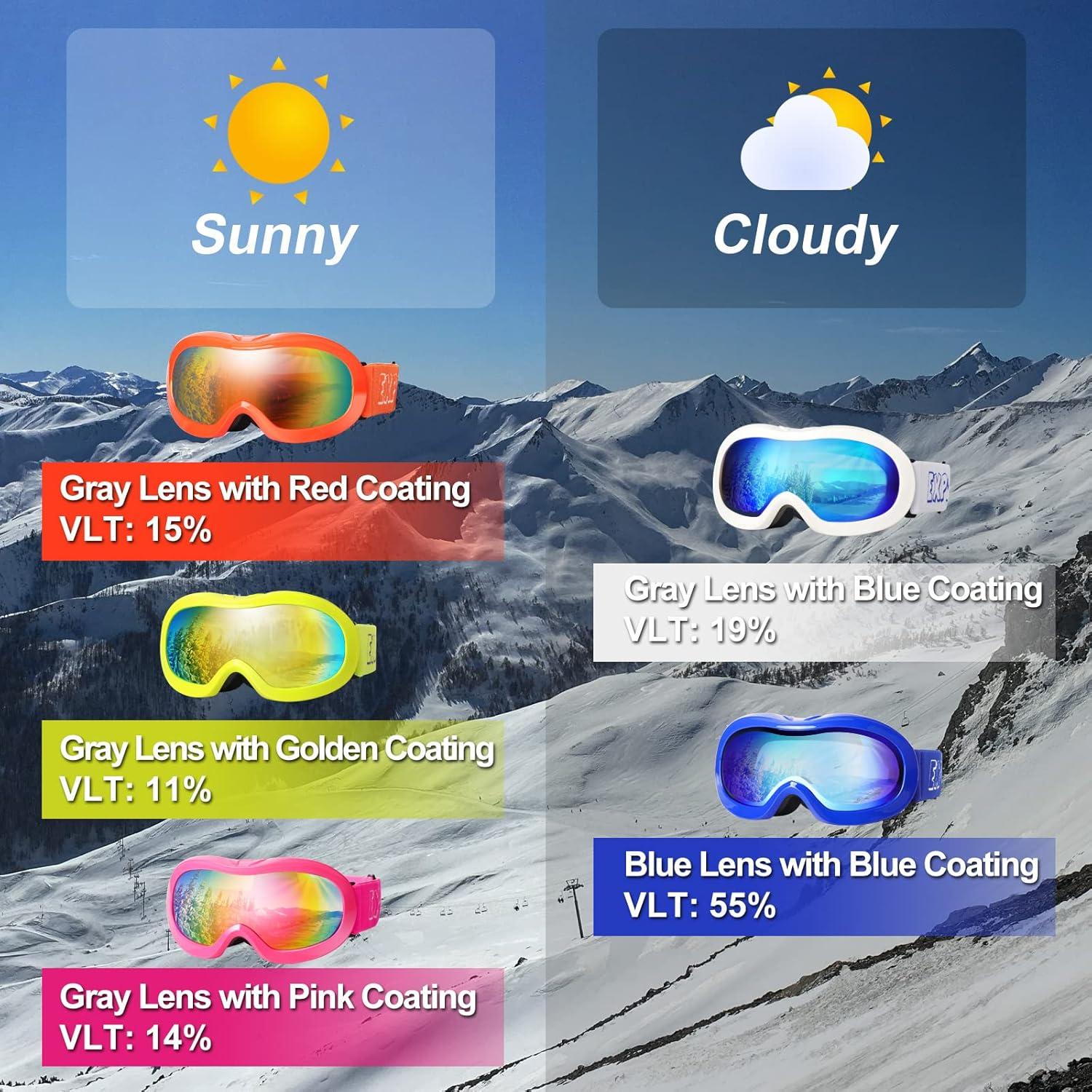imageEXP VISION Kids Ski Goggles AntiFog Child Snowboard Goggles Over Glasses Snow Goggles for Boys Girls Toddler Age 314Orange FrameRed Lens