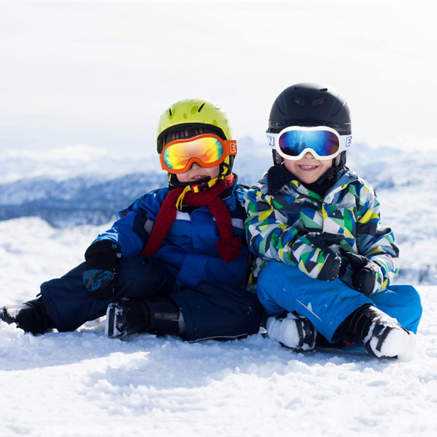 imageEXP VISION Kids Ski Goggles AntiFog Child Snowboard Goggles Over Glasses Snow Goggles for Boys Girls Toddler Age 314Orange FrameRed Lens