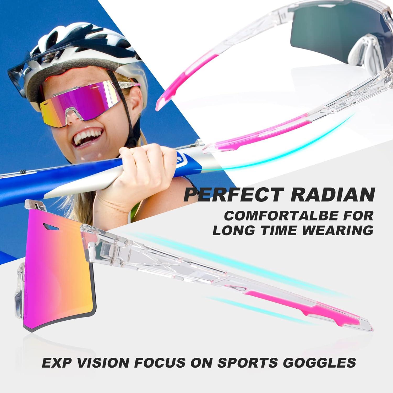 imageEXP VISION Polarized Cycling Glasses UV 400 Sports Sunglasses Biking Goggles Running Hiking Golf Fishing DrivingClearpink