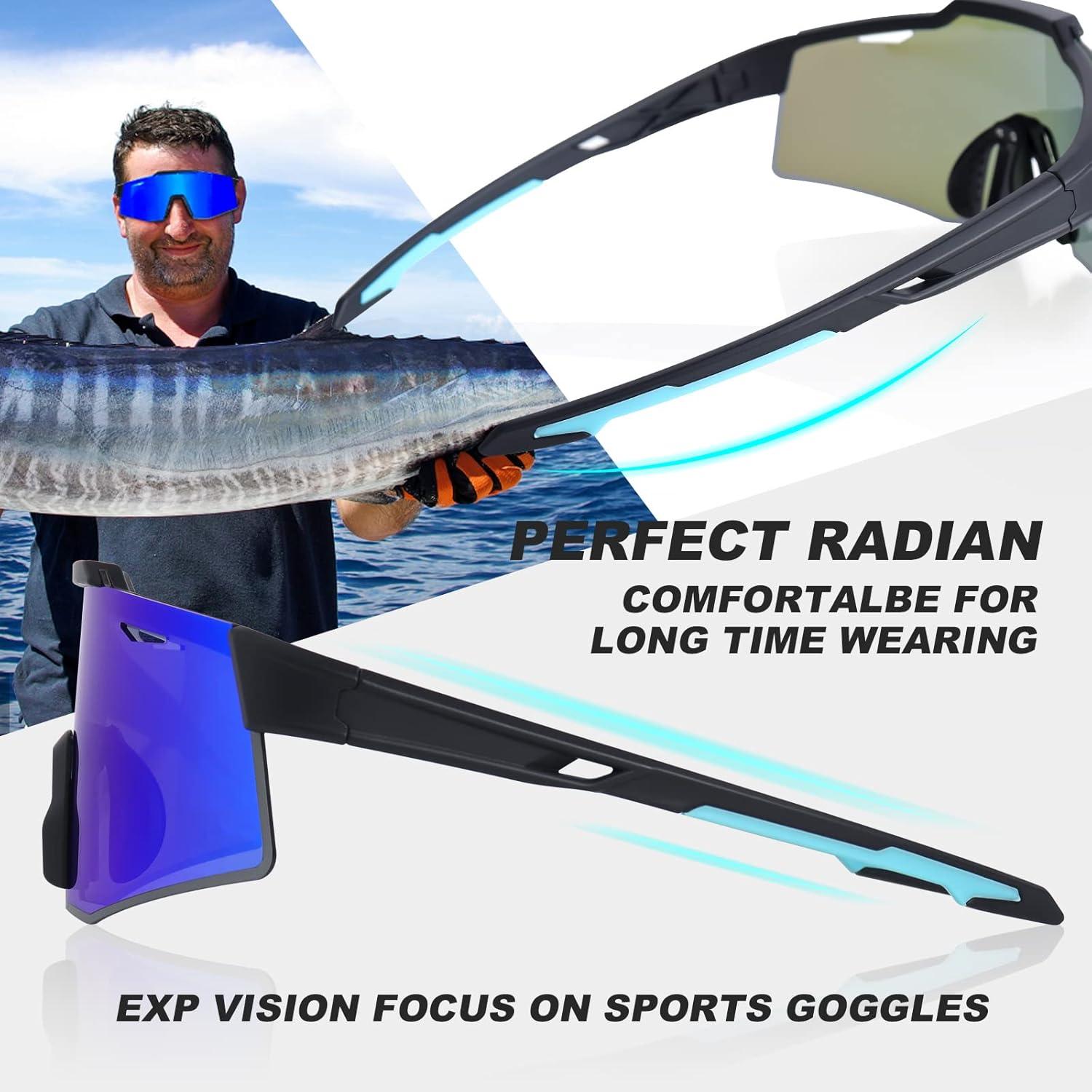 imageEXP VISION Polarized Cycling Glasses UV 400 Sports Sunglasses Biking Goggles Running Hiking Golf Fishing DrivingDark Blue