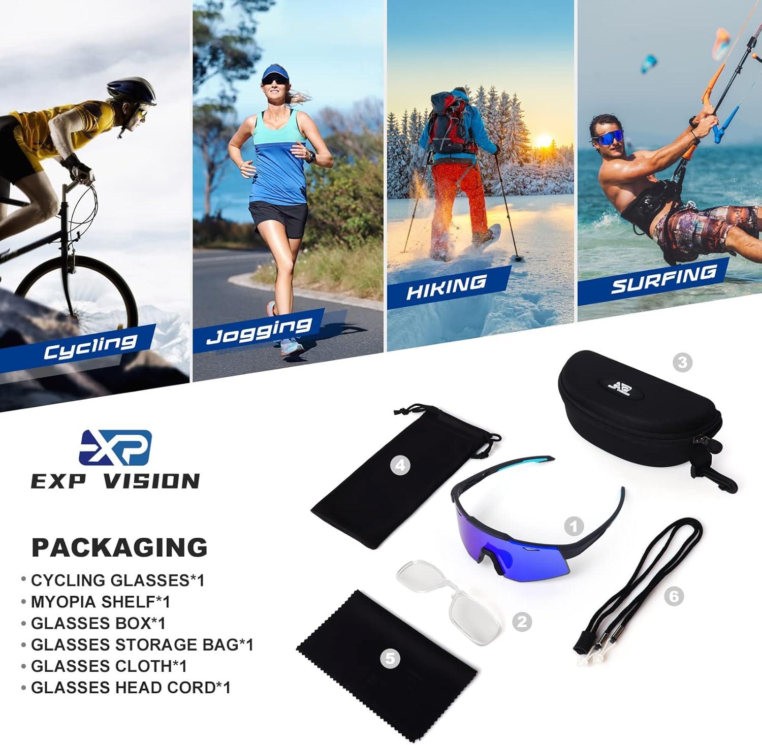 imageEXP VISION Polarized Cycling Glasses UV 400 Sports Sunglasses Biking Goggles Running Hiking Golf Fishing DrivingDark Blue