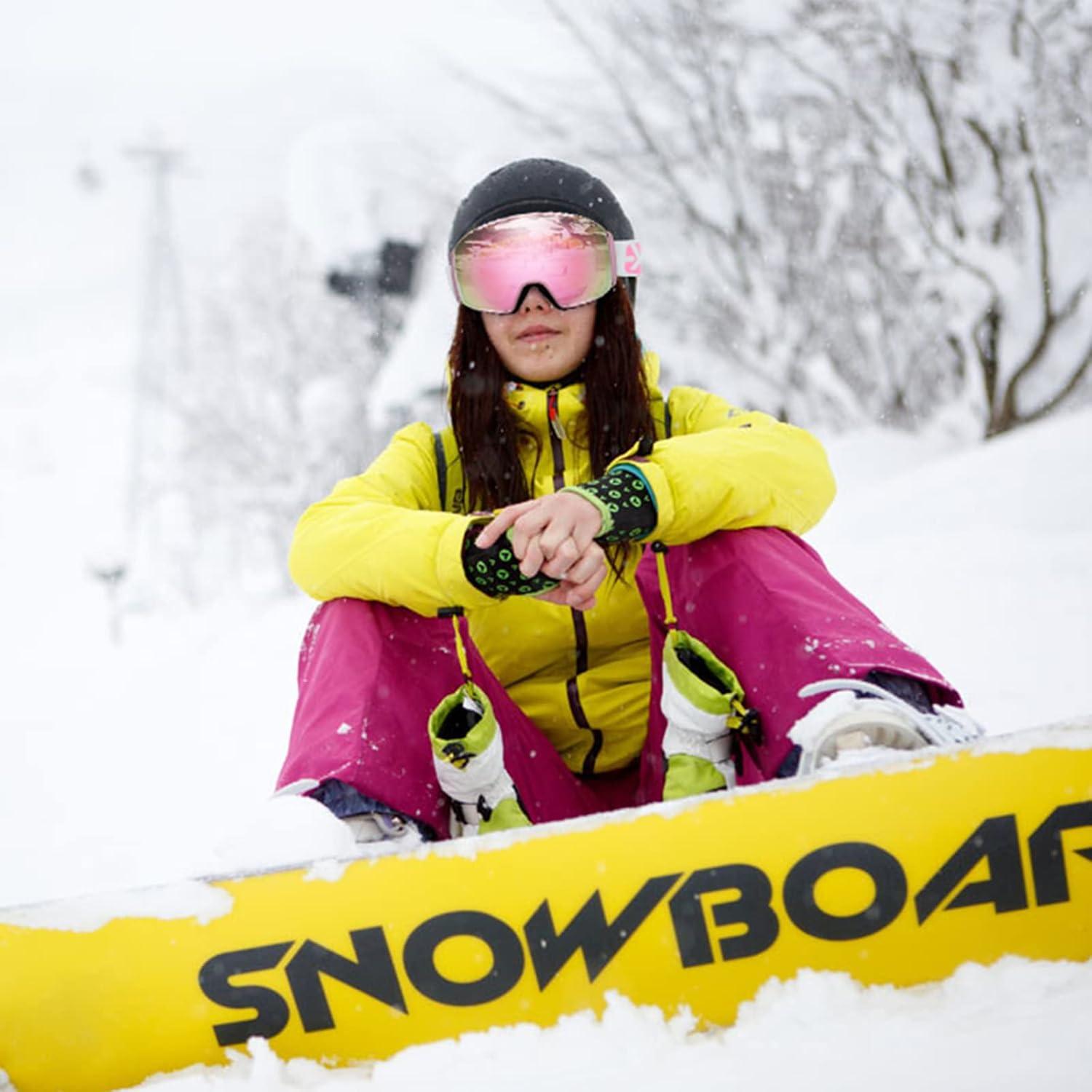 imageEXP VISION Ski Goggles Magnetic Snowboard Goggles Frameless for Men Women OTG Anti Fog Interchangeable LensPink