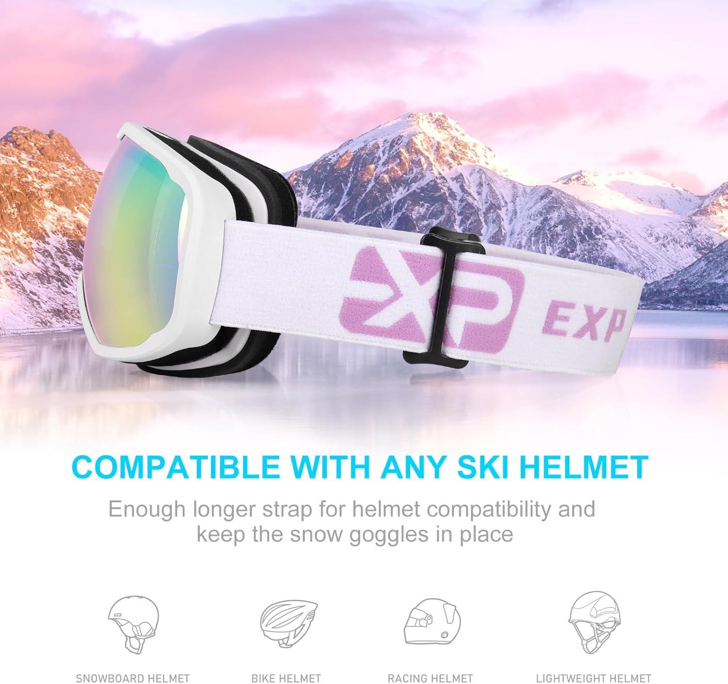 imageEXP VISION Ski Goggles for Men Women OTG Snowboard Goggles with 100 UV Protection Anti Fog Lens Snow GogglesPurple