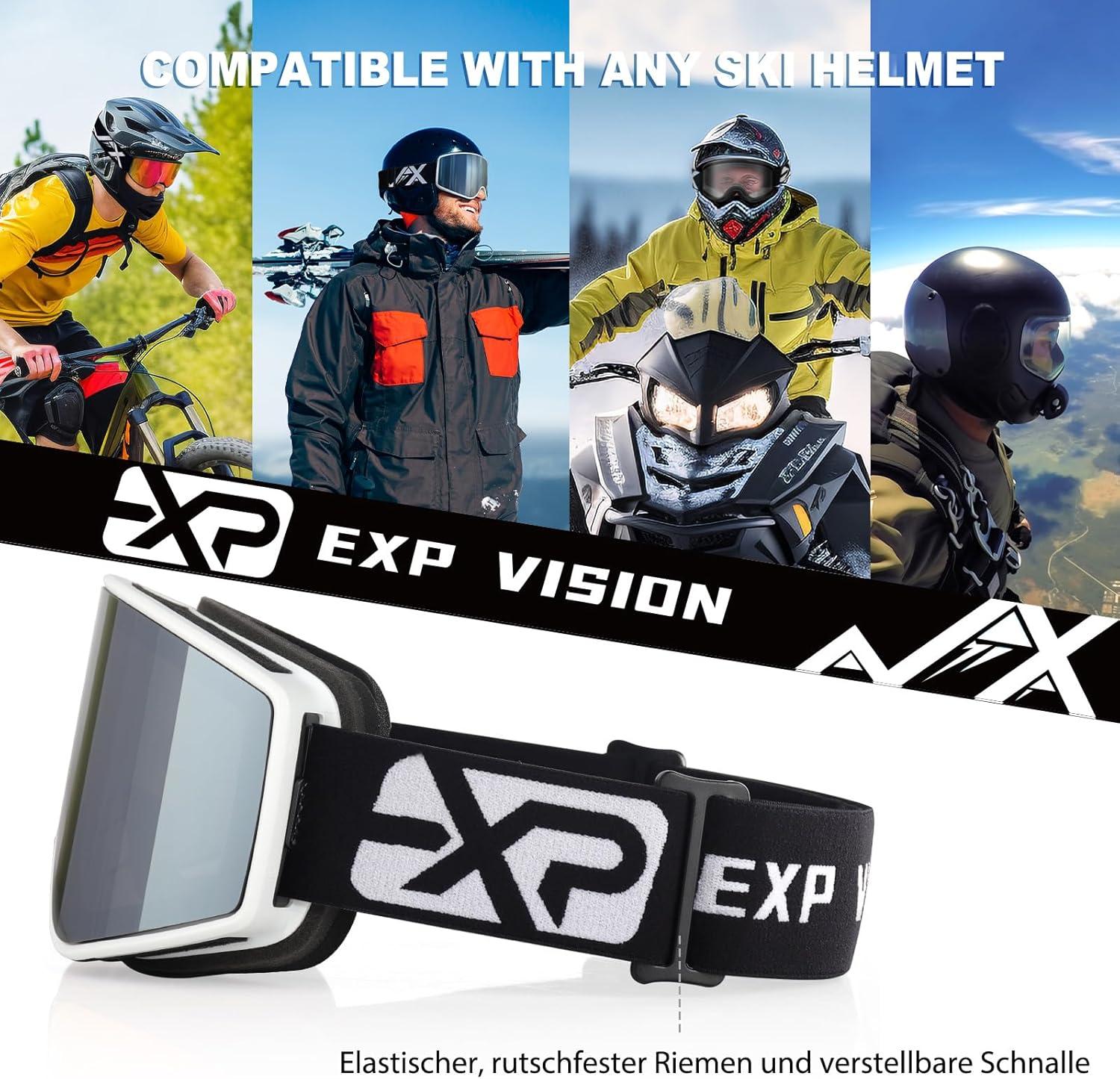imageEXP VISION SkiSnowboard Goggles Parentchild Snow Goggles Over Glasses for Men Women Youth KidsAdult Ski Goggleswsilver