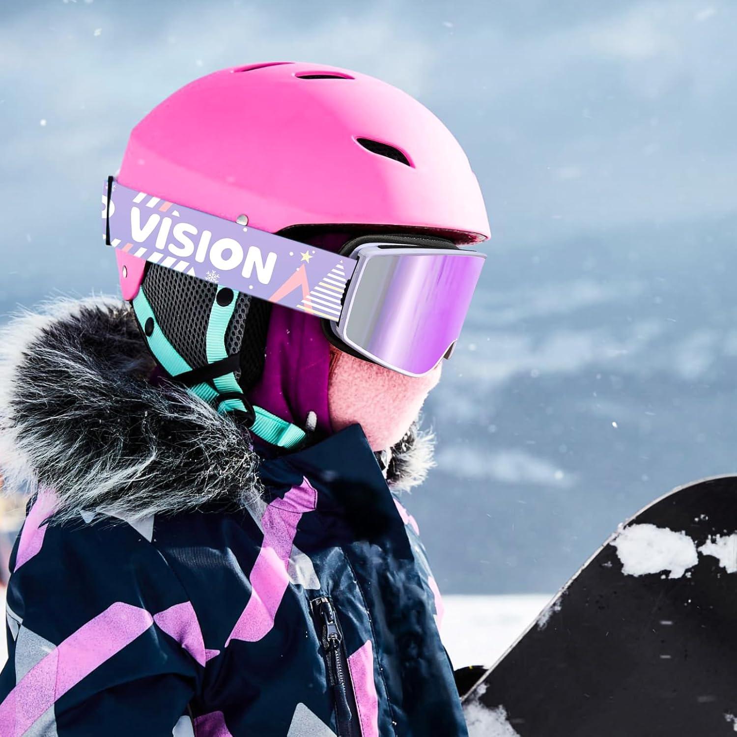 imageEXP VISION SkiSnowboard Goggles Parentchild Snow Goggles Over Glasses for Men Women Youth KidsKids Ski Gogglespail Lilac