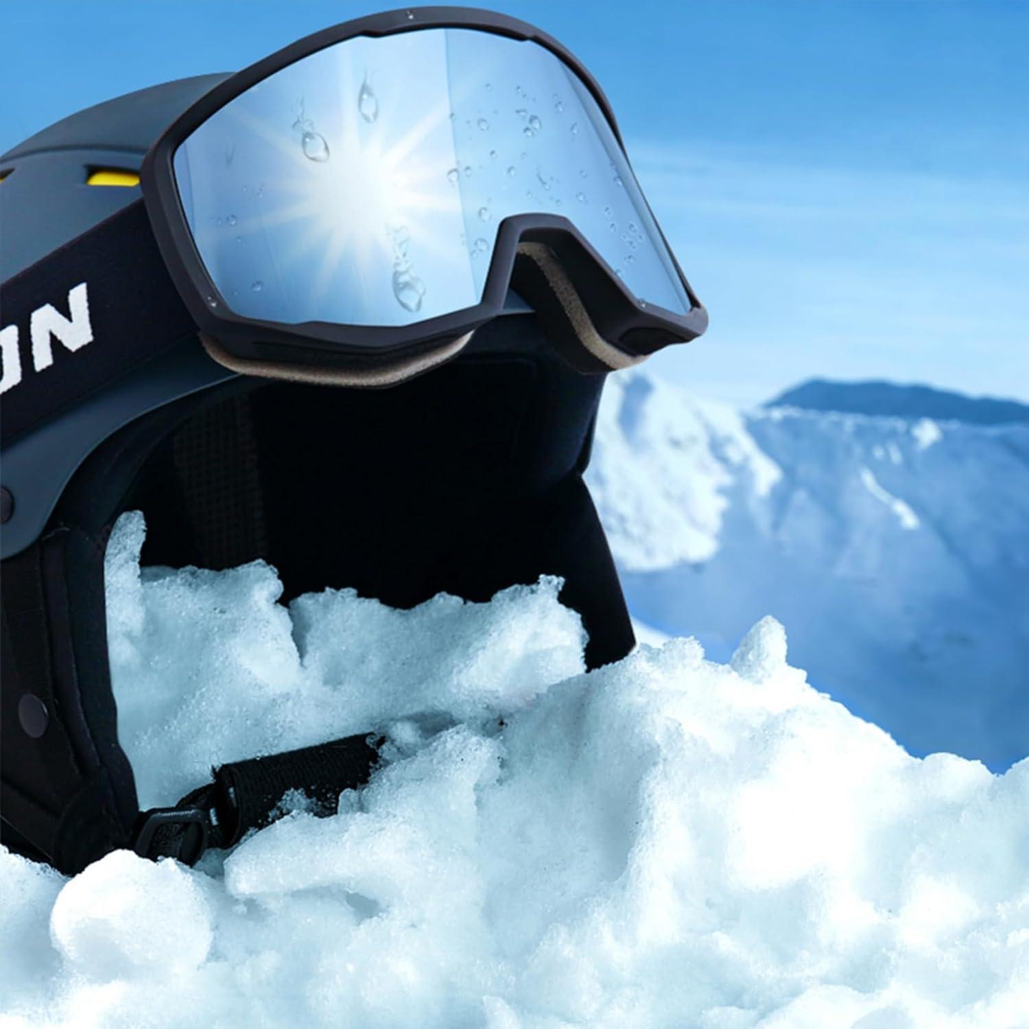 imageEXP VISION SkiSnowboard Goggles for Men Women OTG Snow Goggles Anti Fog UV ProtectionBlack Frame Sliver