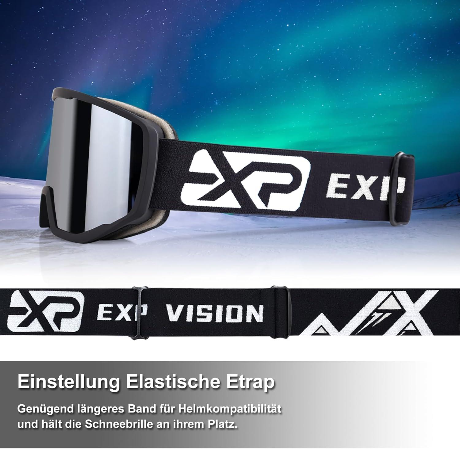 imageEXP VISION SkiSnowboard Goggles for Men Women OTG Snow Goggles Anti Fog UV ProtectionBlack Frame Sliver
