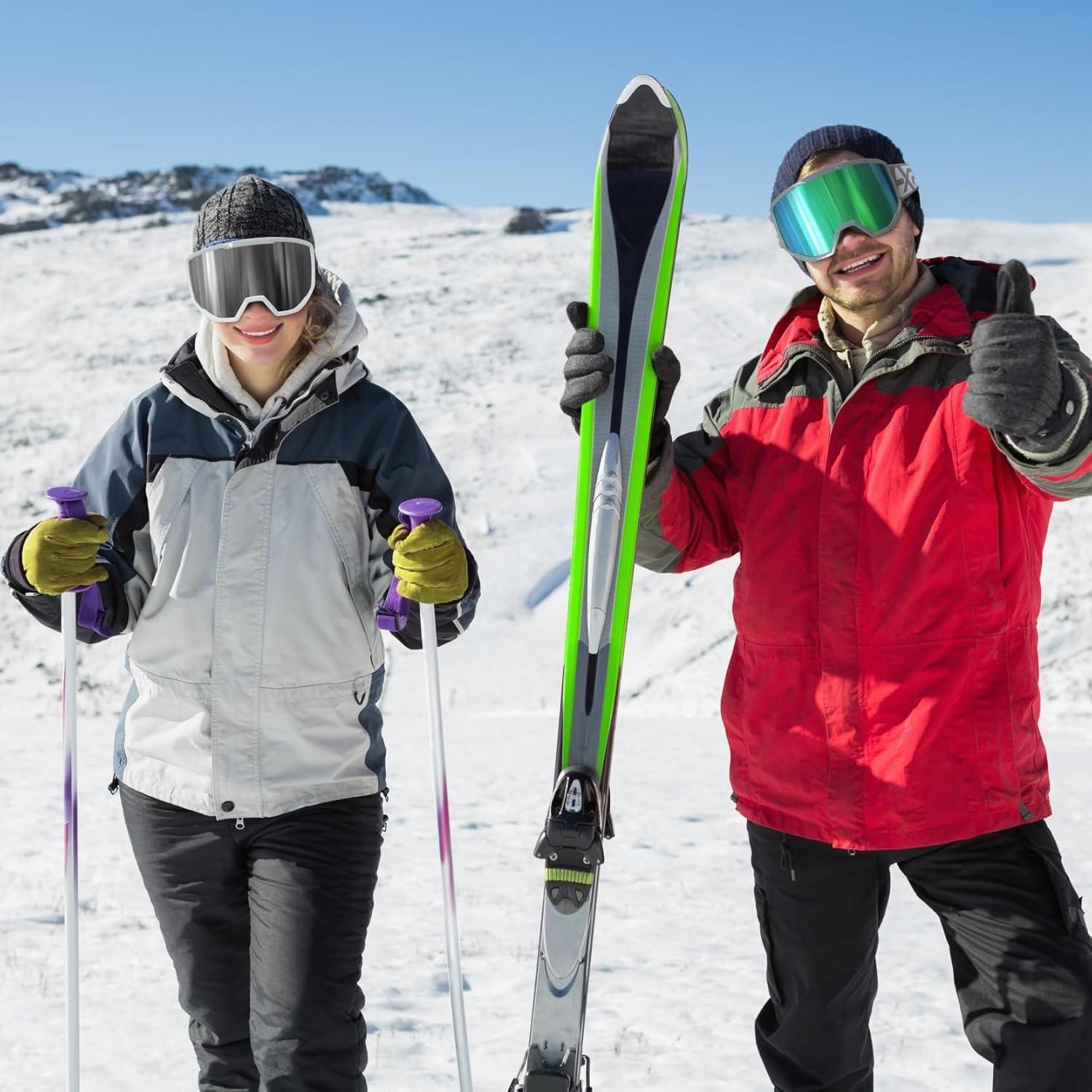imageEXP VISION SkiSnowboard Goggles for Men Women OTG Snow Goggles Anti Fog UV ProtectionWhite Frame Silver