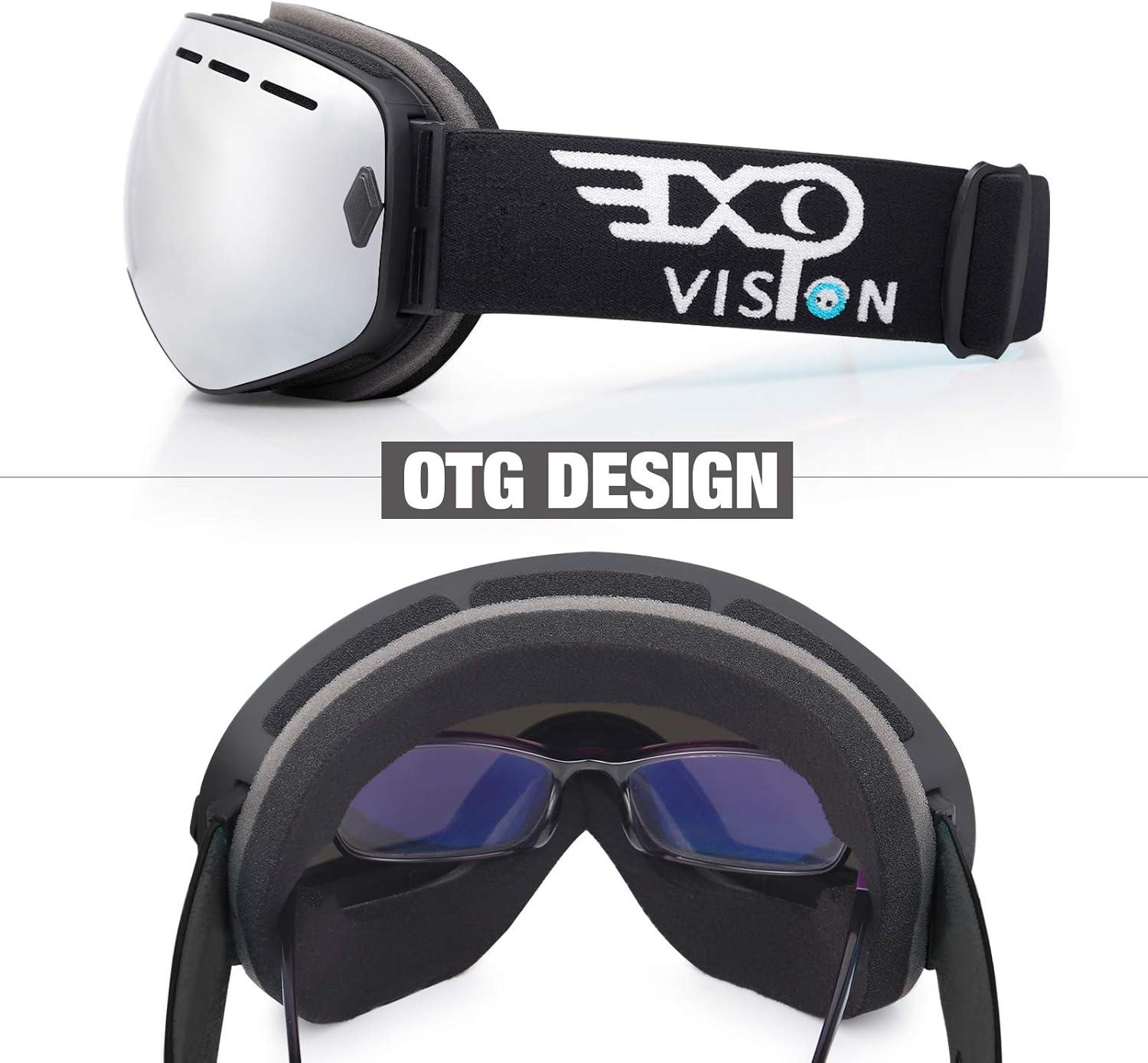 imageEXP VISION Snowboard Ski Goggles Men Women Youth Anti Fog OTG Winter Snow Goggles Spherical Detachable LensSilver