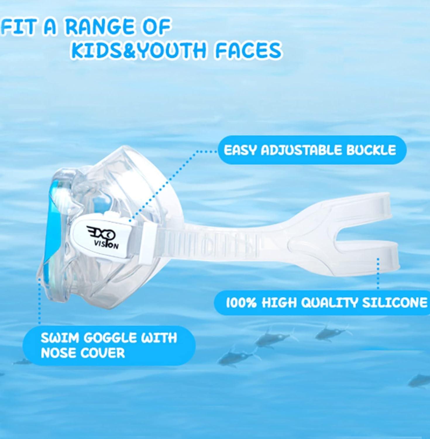 imageKids Diving Mask 180 AntiFog Swim Mask Tempered Glass Child Swim Goggles with Nose Cover AntiLeak Kids Swim Goggles 414 Boys Girls for Diving Snorkeling SwimmingBlue