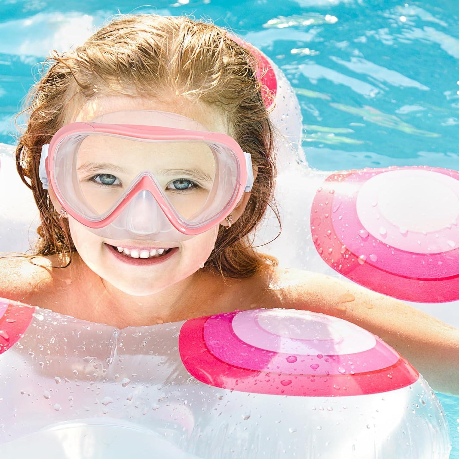 imageKids Snorkel Swim Mask Child Diving Mask AntiFog Swim Goggles with Nose Cover for Snorkeling Diving SwimmingPale Pink