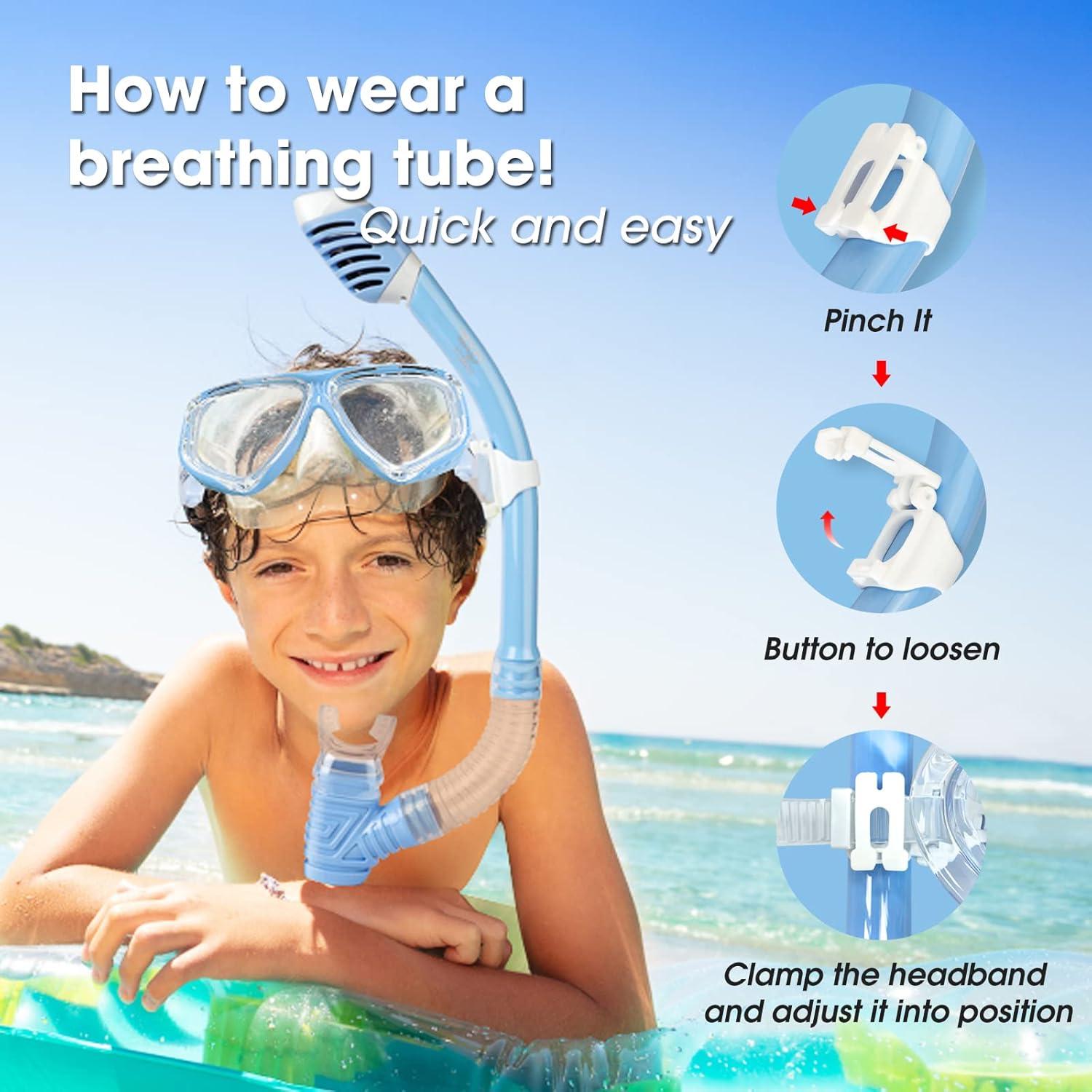 imageKids Swim Mask 180 Panoramic Child Diving Mask AntiFog Kids Swim Goggles with Nose Cover for Swimming Diving Snorkeling for Boys and Girls Age 414Blue Set