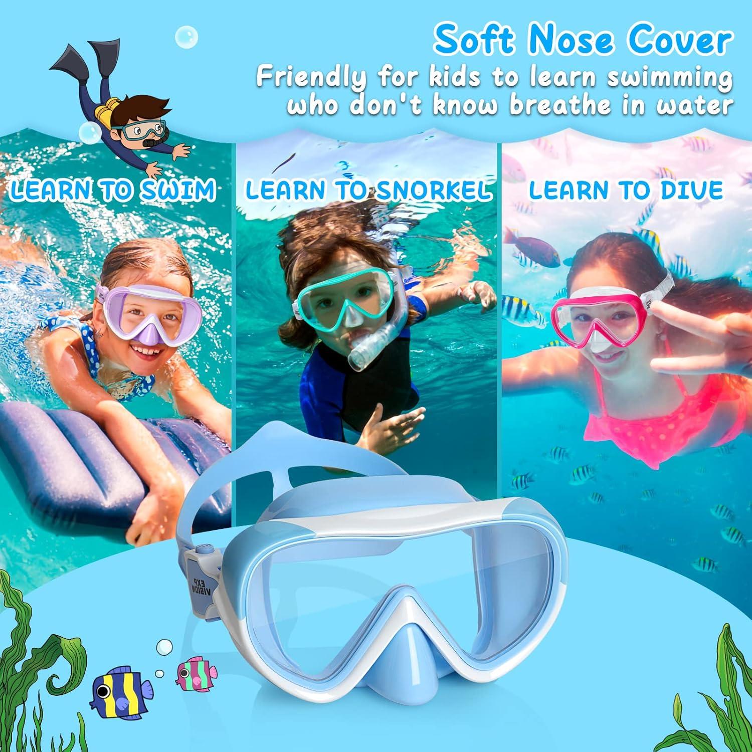 imageKids Swim Mask 180 Snorkel Diving Mask AntiFog Child Swim Goggles with Nose Cover NoLeak Swimming Goggles AntiShattered Lens for Youth 415Blue