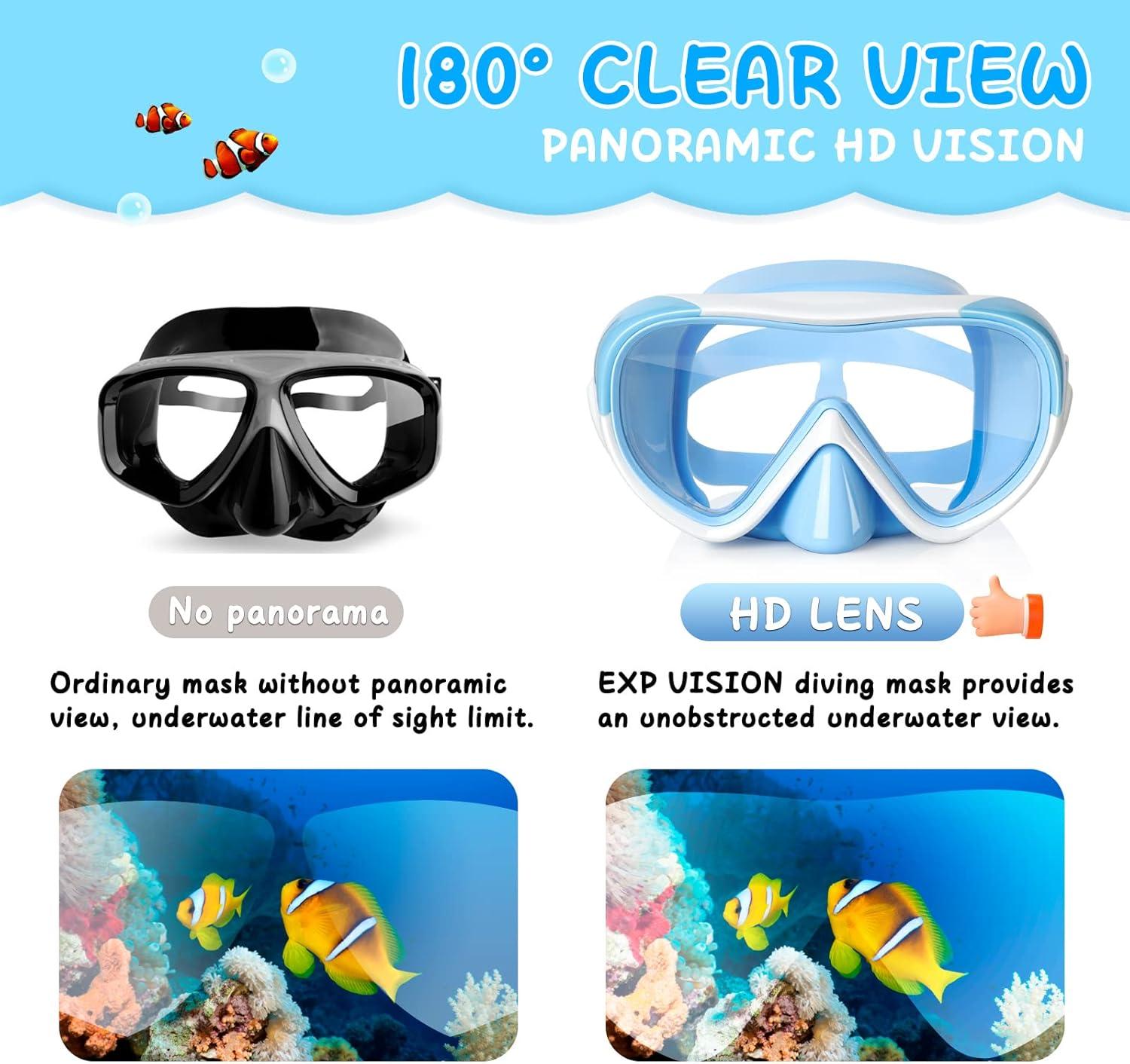 imageKids Swim Mask 180 Snorkel Diving Mask AntiFog Child Swim Goggles with Nose Cover NoLeak Swimming Goggles AntiShattered Lens for Youth 415Blue