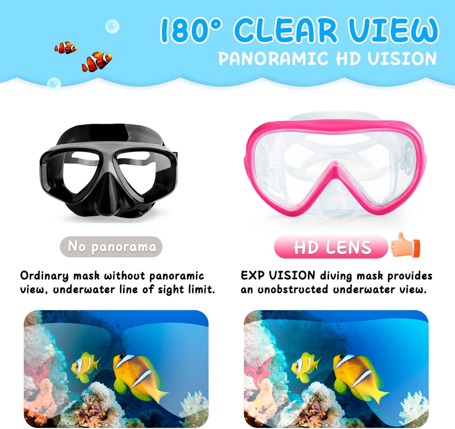 imageKids Swim Mask 180 Snorkel Diving Mask AntiFog Child Swim Goggles with Nose Cover NoLeak Swimming Goggles AntiShattered Lens for Youth 415Bright Pink