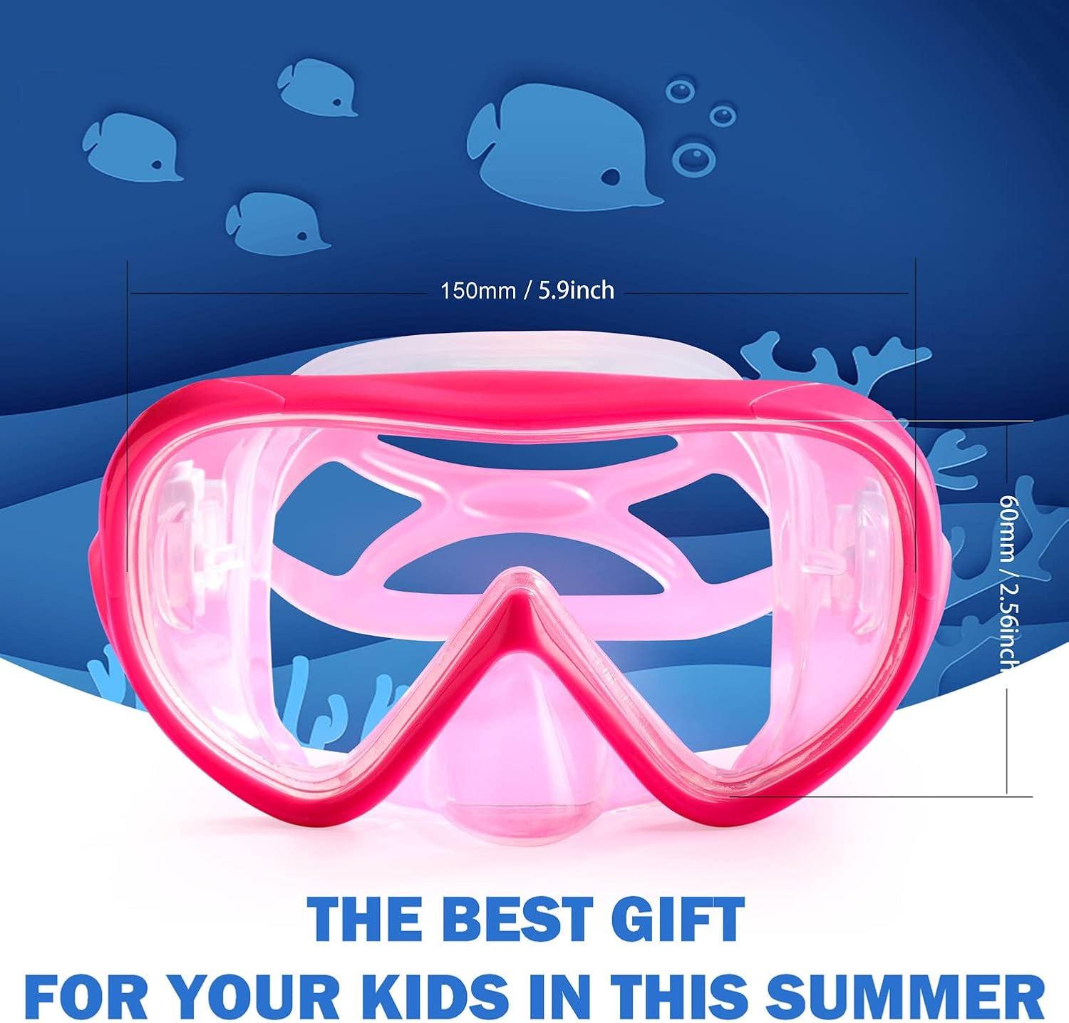imageKids Swim Mask 180 Snorkel Diving Mask AntiFog Child Swim Goggles with Nose Cover NoLeak Swimming Goggles AntiShattered Lens for Youth 415Bright Pink