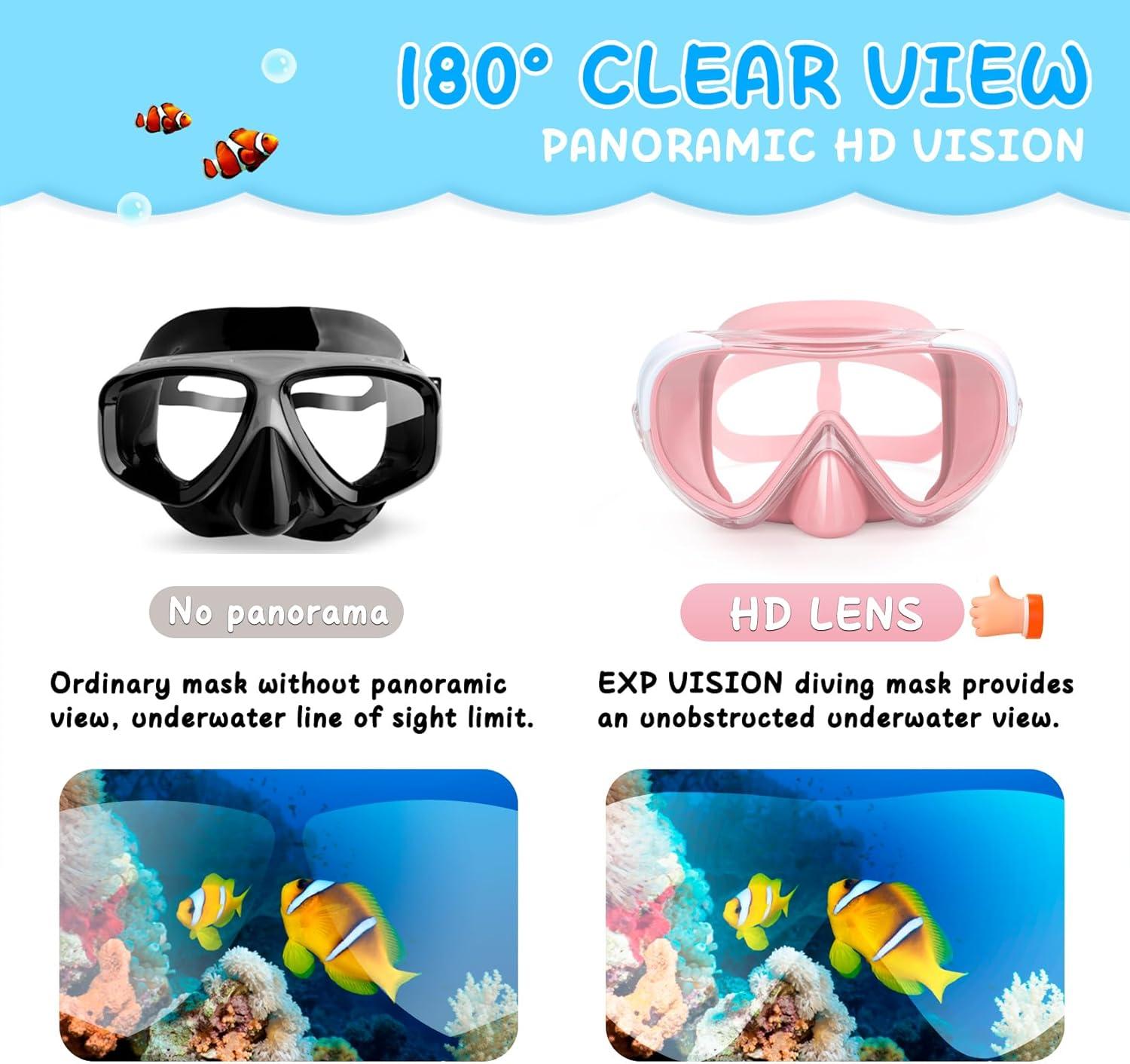 imageKids Swim Mask 180 Snorkel Diving Mask AntiFog Child Swim Goggles with Nose Cover NoLeak Swimming Goggles AntiShattered Lens for Youth 415Pale Pink
