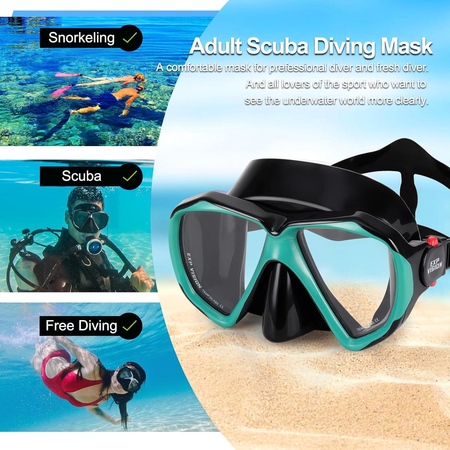imageSnorkel Diving Mask Panoramic HD Swim Mask AntiFog Scuba Diving GogglesTempered Glass Dive Mask Adult Youth Swim Goggles with Nose Cover for Diving Snorkeling SwimmingBlackOcean Green