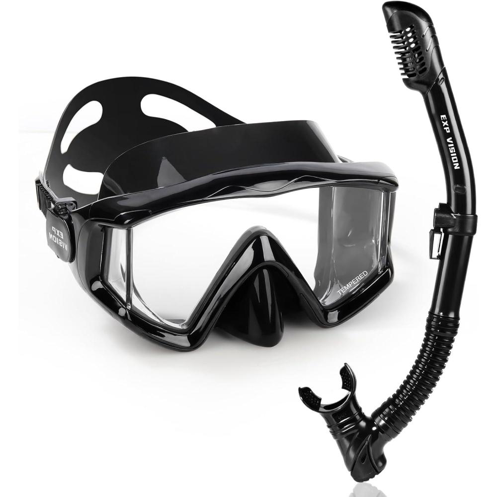 imageAdult Pano 3 Scuba Diving Mask Tempered Glass Snorkel Mask AntiFog Swim Mask No Leakage Swim Goggles with Nose Cover Snorkeling Gear for Snorkeling Freediving SwimmingMystic Black Set