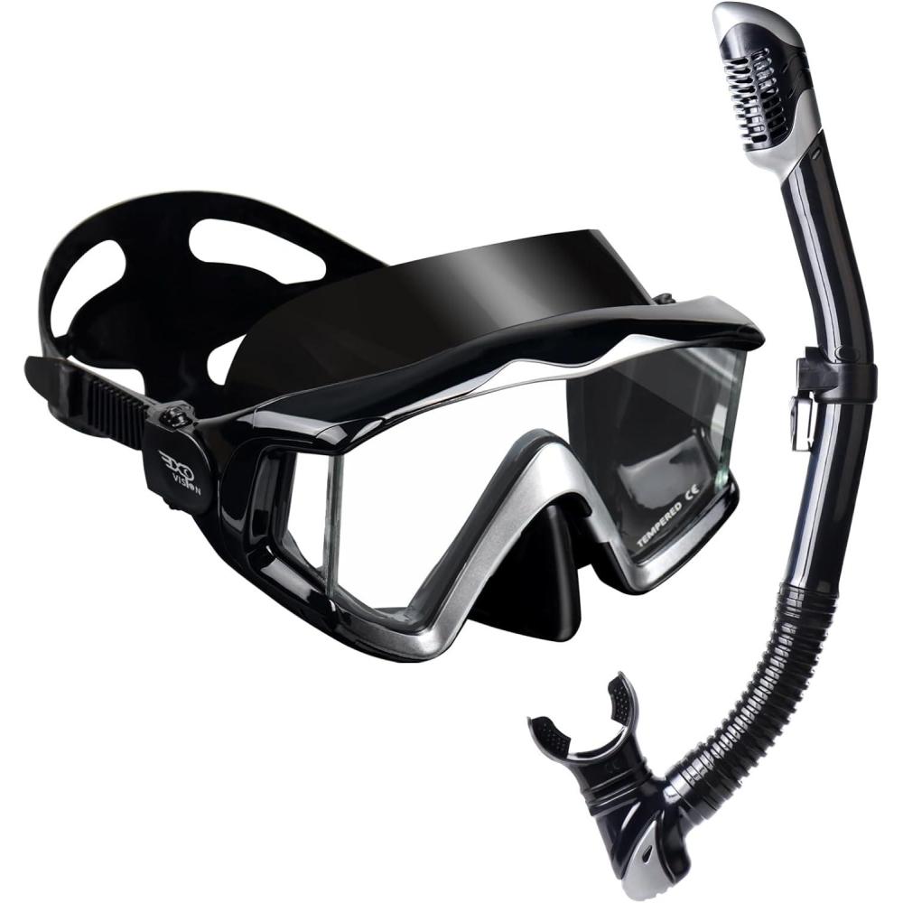 imageAdult Pano 3 Scuba Diving Mask Tempered Glass Snorkel Mask AntiFog Swim Mask No Leakage Swim Goggles with Nose Cover Snorkeling Gear for Snorkeling Freediving SwimmingBlack Set