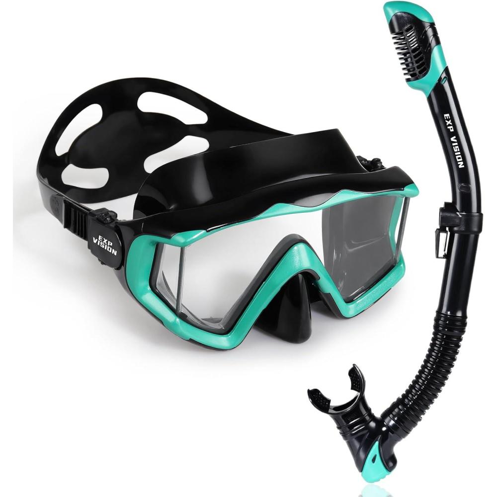 imageAdult Pano 3 Scuba Diving Mask Tempered Glass Snorkel Mask AntiFog Swim Mask No Leakage Swim Goggles with Nose Cover Snorkeling Gear for Snorkeling Freediving SwimmingBlackOcean Green Set