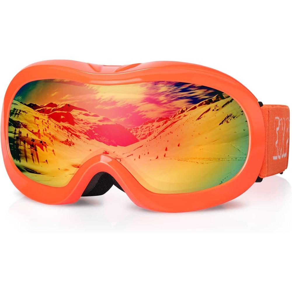 imageEXP VISION Kids Ski Goggles AntiFog Child Snowboard Goggles Over Glasses Snow Goggles for Boys Girls Toddler Age 314Orange FrameRed Lens