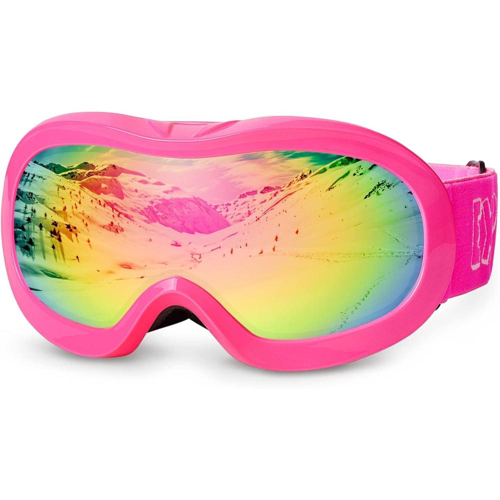 imageEXP VISION Kids Ski Goggles AntiFog Child Snowboard Goggles Over Glasses Snow Goggles for Boys Girls Toddler Age 314Pink FramePink Lens