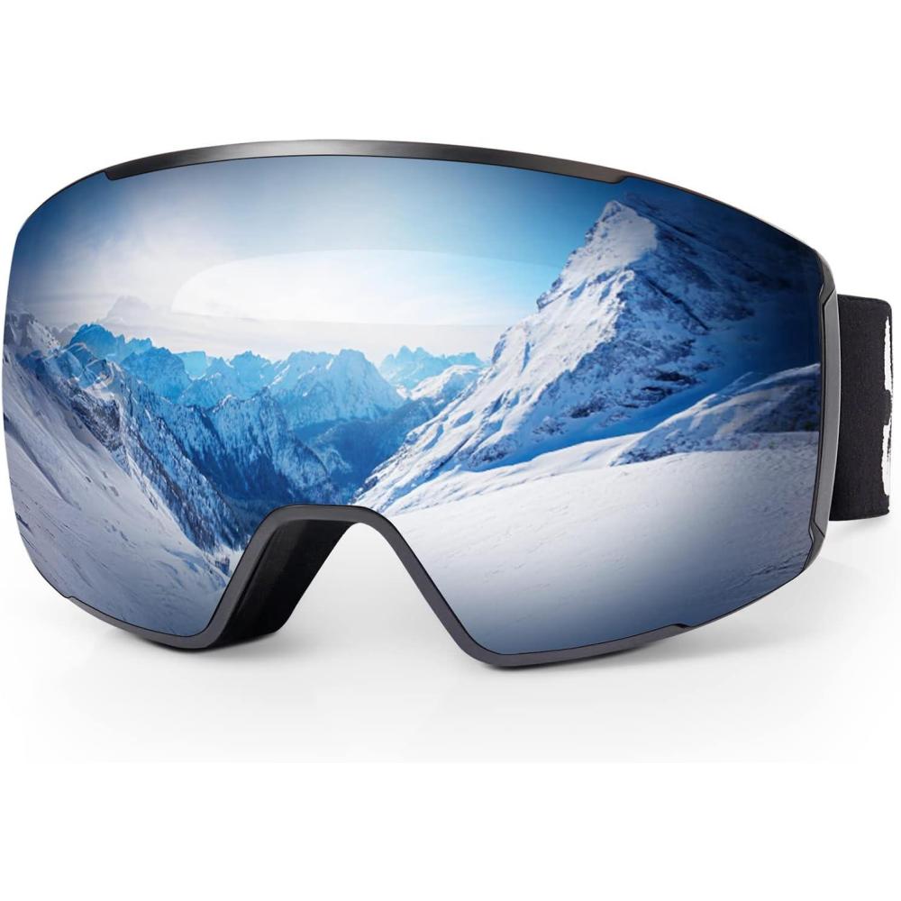 imageEXP VISION Ski Goggles Magnetic Snowboard Goggles Frameless for Men Women OTG Anti Fog Interchangeable LensSilver