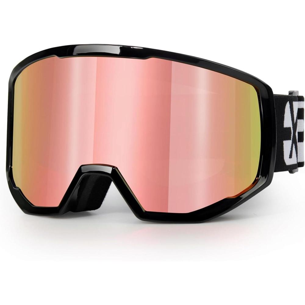 imageEXP VISION SkiSnowboard Goggles for Men Women OTG Snow Goggles Anti Fog UV ProtectionBlack Frame Rose Gold