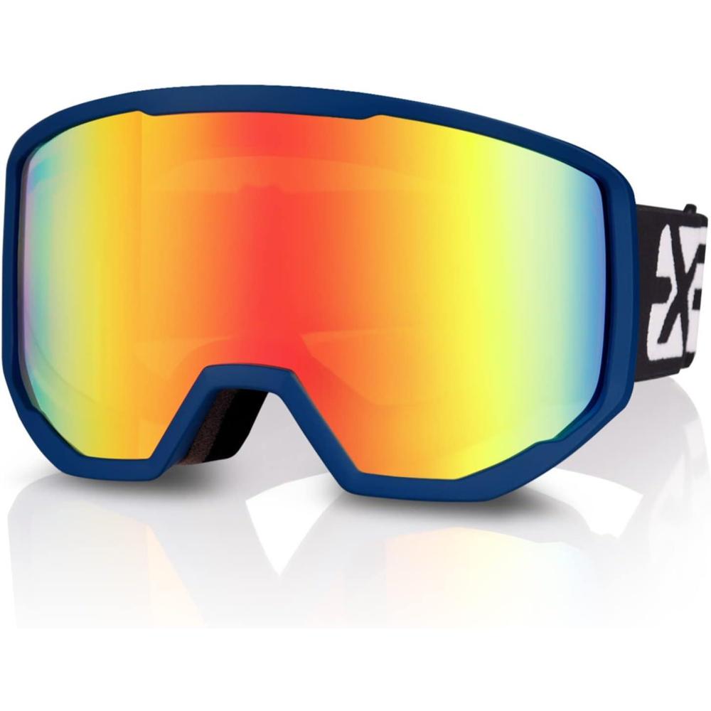 imageEXP VISION SkiSnowboard Goggles for Men Women OTG Snow Goggles Anti Fog UV ProtectionBlue Frame Red