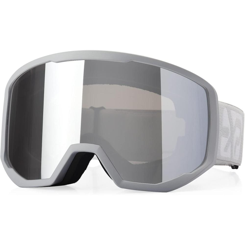 imageEXP VISION SkiSnowboard Goggles for Men Women OTG Snow Goggles Anti Fog UV ProtectionGrey Frame Silver