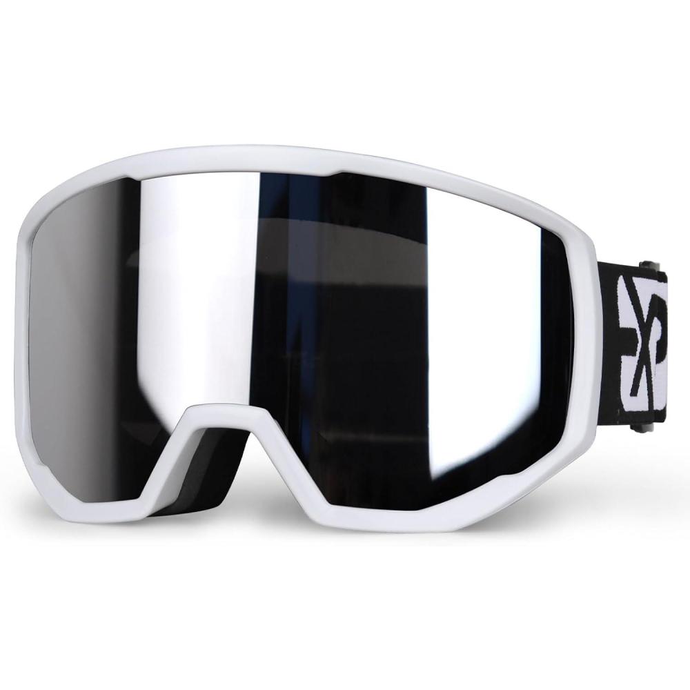 imageEXP VISION SkiSnowboard Goggles for Men Women OTG Snow Goggles Anti Fog UV ProtectionWhite Frame Silver