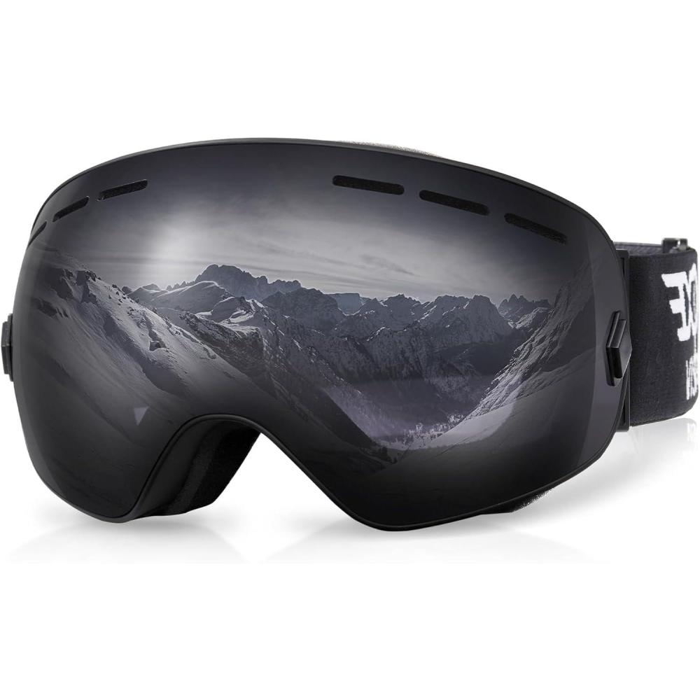imageEXP VISION Snowboard Ski Goggles Men Women Youth Anti Fog OTG Winter Snow Goggles Spherical Detachable LensBlack