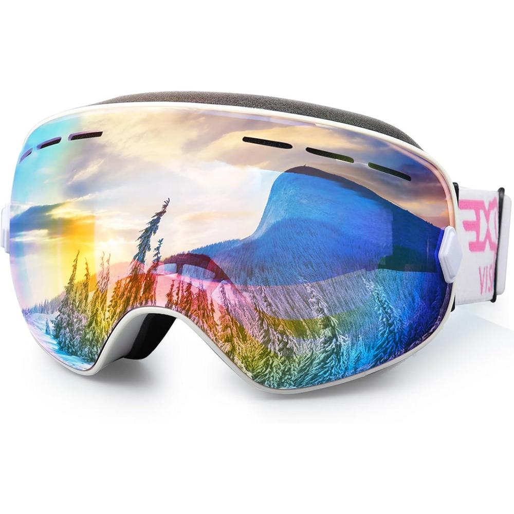 imageEXP VISION Snowboard Ski Goggles Men Women Youth Anti Fog OTG Winter Snow Goggles Spherical Detachable LensPink