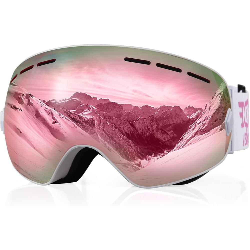 imageEXP VISION Snowboard Ski Goggles Men Women Youth Anti Fog OTG Winter Snow Goggles Spherical Detachable LensSakura Pink