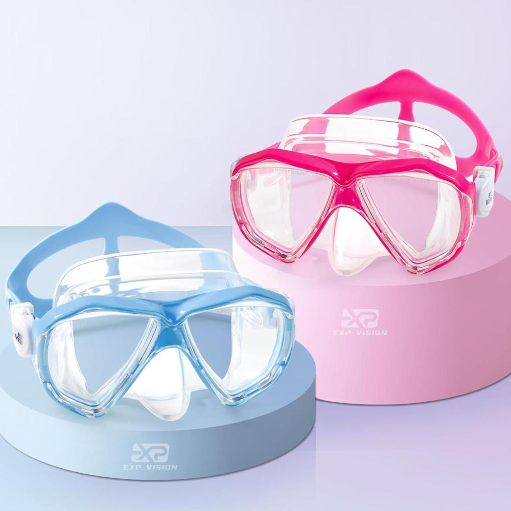 imageKids Diving Mask 180 AntiFog Swim Mask Tempered Glass Child Swim Goggles with Nose Cover AntiLeak Kids Swim Goggles 414 Boys Girls for Diving Snorkeling SwimmingRedBlue 2PCS