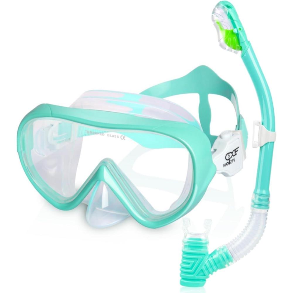 imageKids Snorkel Set Child Diving Mask AntiFog Swim Goggles and Dry Snorkel Children Snorkeling Gear for Youth Boys Girls Age 414Aqua Set