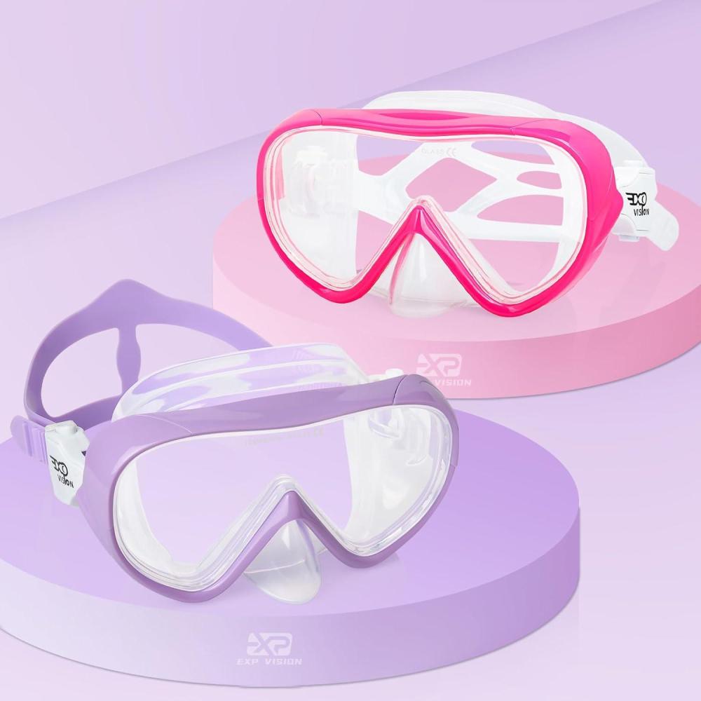 imageKids Snorkel Swim Mask Child Diving Mask AntiFog Swim Goggles with Nose Cover for Snorkeling Diving SwimmingTPink and Purple