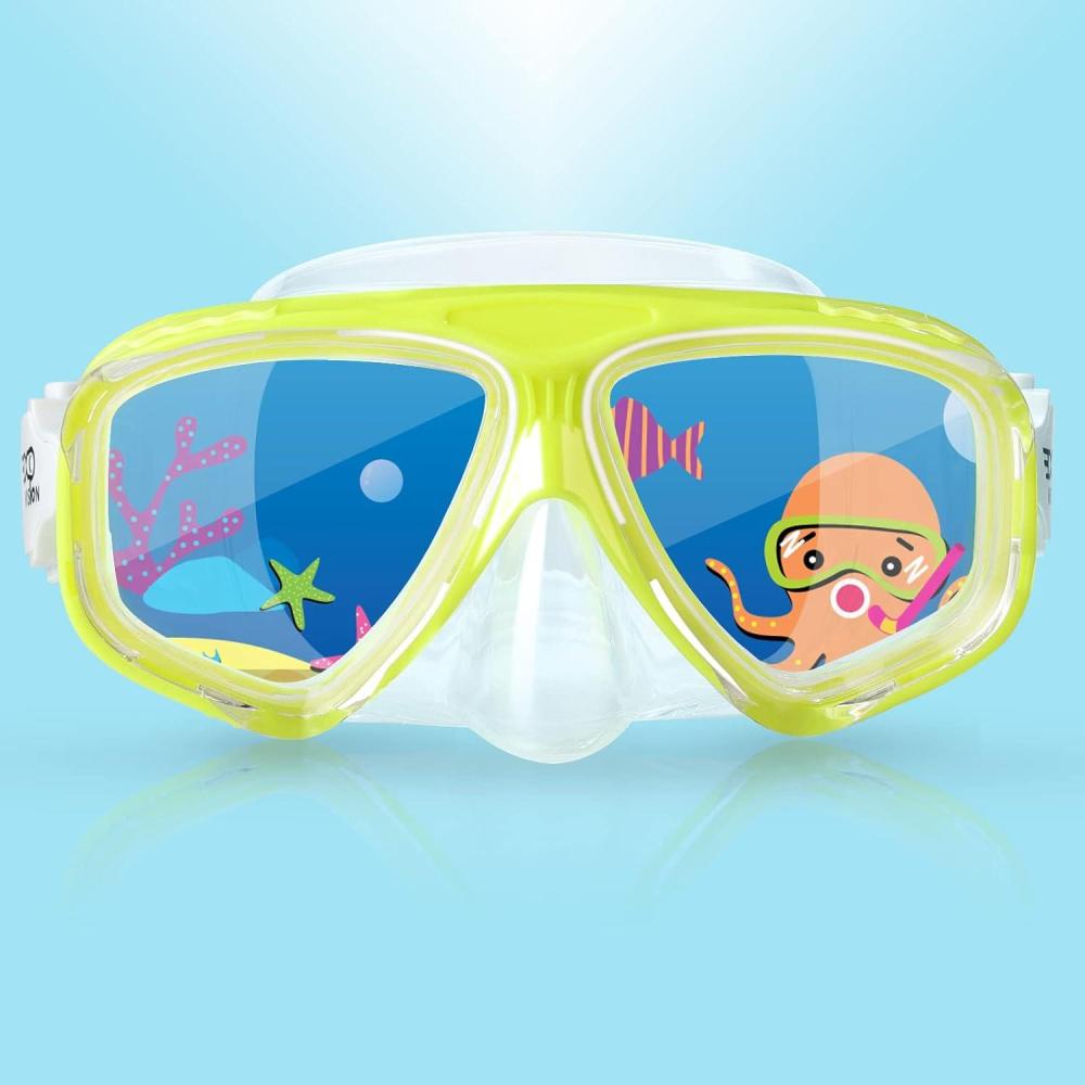 imageKids Swim Mask 180 Panoramic Child Diving Mask AntiFog Kids Swim Goggles with Nose Cover for Swimming Diving Snorkeling for Boys and Girls Age 414Cheese Yellow