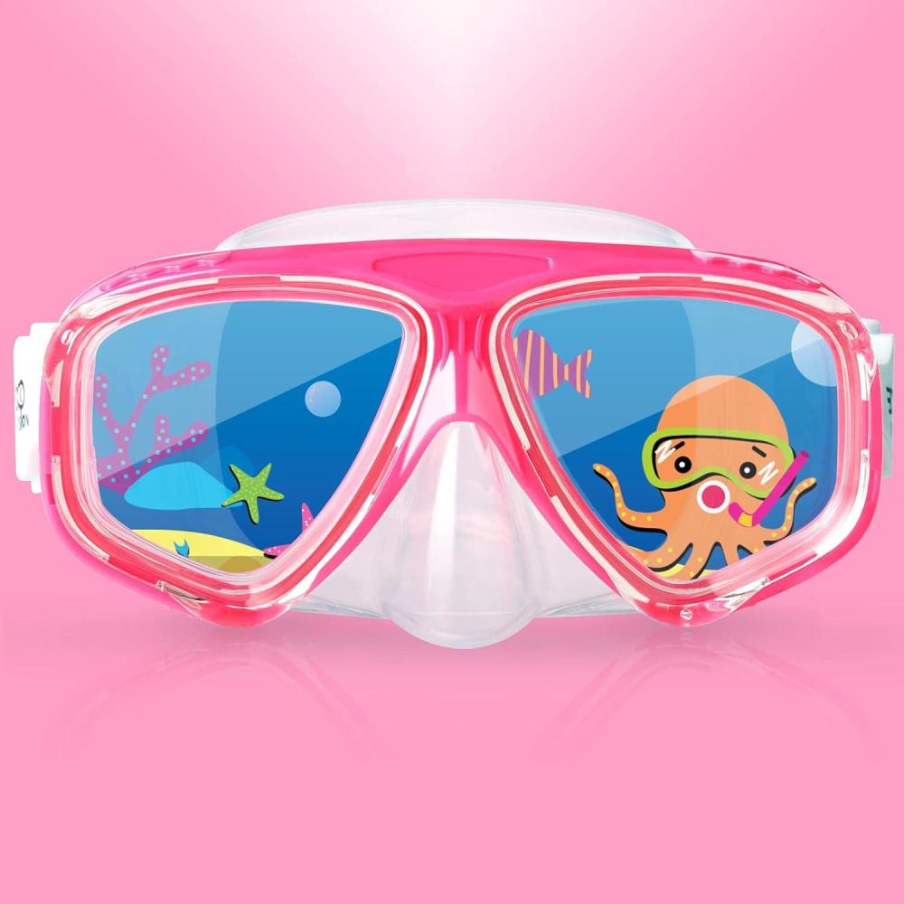 imageKids Swim Mask 180 Panoramic Child Diving Mask AntiFog Kids Swim Goggles with Nose Cover for Swimming Diving Snorkeling for Boys and Girls Age 414Sweet Pink